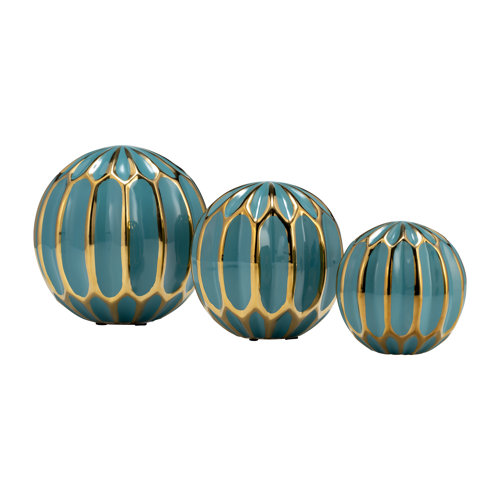 Mercer41 3 Piece Decorative Orbs Contemporary Turquoise/Gold Round